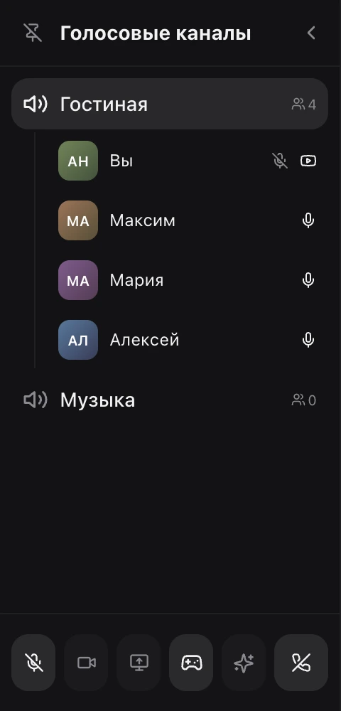 Голосовой канал MinimWave с участниками и управлением звуком